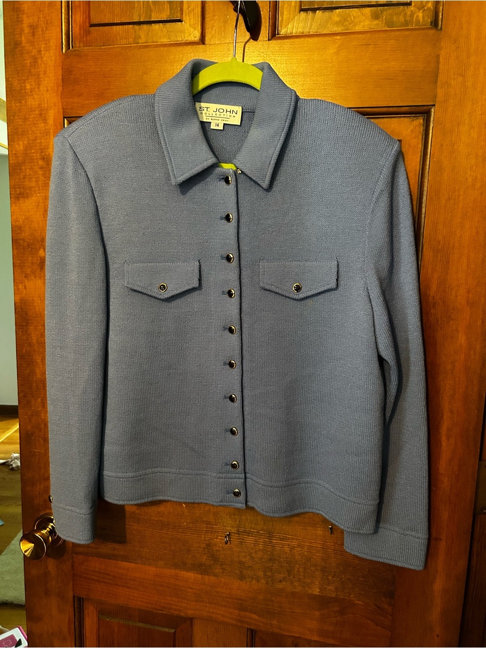 St. John Blue Button-Front Knit Jacket - Picture 1 of 11